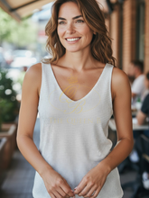 Load image into Gallery viewer, Malissa J WF2647 white studded knit tank top – sleeveless sparkly V-neck women’s top, elegant lightweight knit tank top for casual and evening wear.
