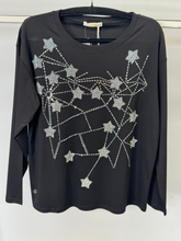 Load image into Gallery viewer, Malissa J WF2651 black star pattern women’s top – long sleeve celestial print blouse, casual and smart-casual versatile top.
