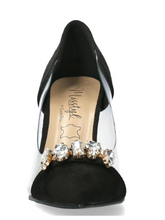 Load image into Gallery viewer, Misstyl Myriano 06 Noir Heel – black stiletto with jewel-embellished pointed toe, clear TPU upper and crystal-detailed heel.
