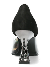 Load image into Gallery viewer, Misstyl Myriano 06 Noir Heel – black stiletto with jewel-embellished pointed toe, clear TPU upper and crystal-detailed heel.
