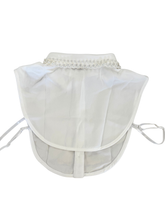 Load image into Gallery viewer, PCHA 7715 White Fake Collar with Ivory Pearl Detail featuring classic button-down design, adjustable side straps and elegant pearl embellishment.
