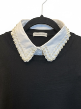 Load image into Gallery viewer, PCHA 7715 White Fake Collar with Ivory Pearl Detail featuring classic button-down design, adjustable side straps and elegant pearl embellishment.
