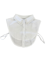 Load image into Gallery viewer, PCHA 7715 White Fake Collar with Ivory Pearl Detail featuring classic button-down design, adjustable side straps and elegant pearl embellishment.
