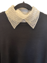 Load image into Gallery viewer, PCHA 7726 White Crystals Embellished Cotton Collar featuring diamond-pattern crystal detailing, button fastening and adjustable side straps for a polished layered look.
