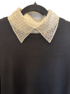 PCHA 7726 White Crystals Embellished Cotton Collar featuring diamond-pattern crystal detailing, button fastening and adjustable side straps for a polished layered look.