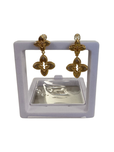 PCHA EUR574 Gold Four Petals Charm Drop Earrings featuring floral-inspired design, crystal accents and elegant gold detailing.