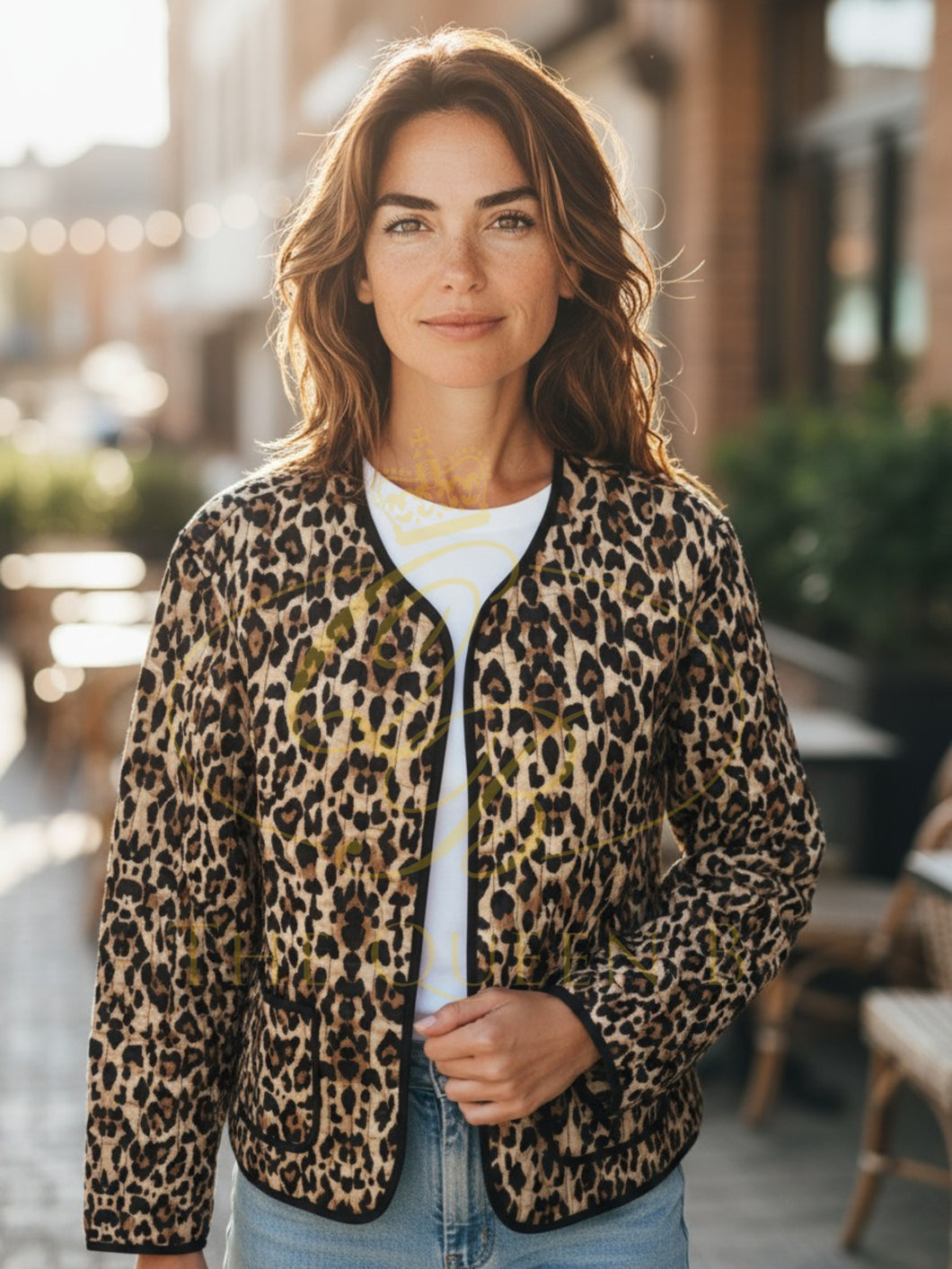 PINNS 665JK reversible quilted jacket in black and animal print with pockets, versatile lightweight layering piece for casual chic style.