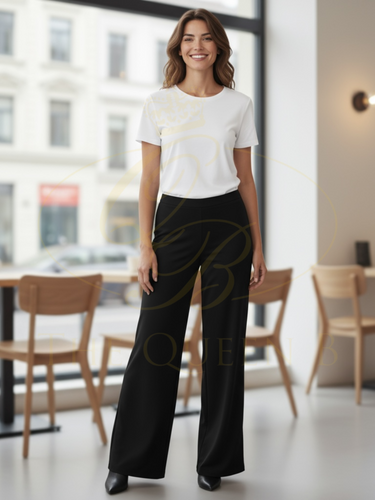Pinns 645T black wide-leg pull-up trousers-women’s elegant wide-leg pants for office wear, smart casual looks and day-to-night outfits