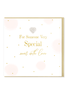 QB25 MD41 For Someone Very Special, With Love Card – luxury hand-finished greetings card with gold foil detailing and diamanté heart jewel. Perfect for sending love and appreciation to someone special.
