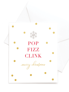 QB25 MDC21 Pop Fizz Clink Merry Christmas Card – luxury hand-finished Christmas card with gold foil sentiment and diamanté snowflake jewel. Perfect for sending festive, glamorous Christmas greetings.