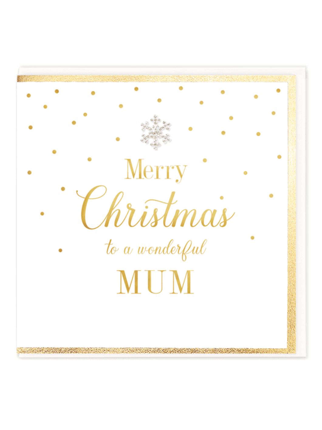 QB25 MDC27 Merry Christmas To A Wonderful Mum Card – luxury hand-finished Christmas card with gold foil detailing and diamanté snowflake jewel. Perfect for sending festive love and warm wishes to your mum.