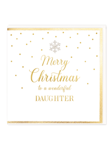 QB25 MDC31 Merry Christmas To A Wonderful Daughter Card – luxury hand-finished Christmas card with gold foil detailing and diamanté snowflake jewel. Perfect for sending festive love and warm wishes to your daughter.