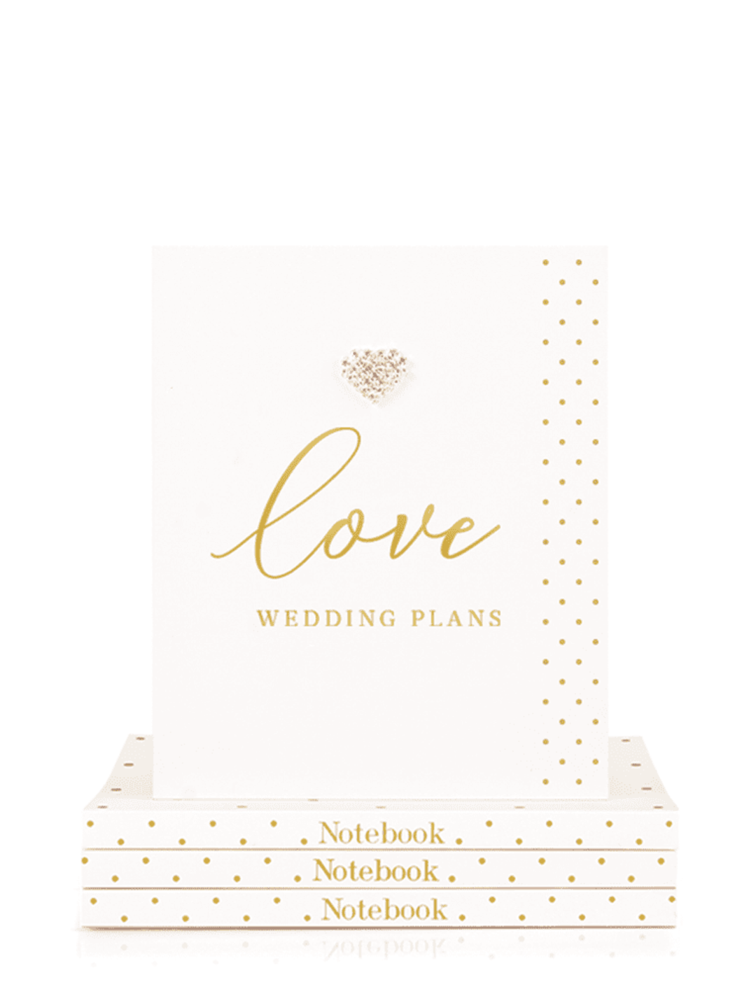 Luxury QB25 NB37 Love Wedding Plans Mini Notebook with gold foil lettering and diamanté heart embellishment, perfect for brides-to-be and elegant wedding planning.
