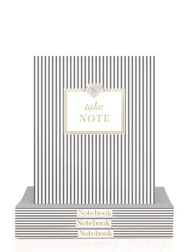 QB25 NB39 Take Note Mini Notebook with gold foil sentiment and diamanté heart embellishment.