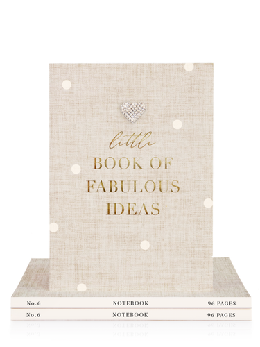 Luxury QB25 NB6 Little Book Of Fabulous Ideas A5 Notebook with gold foil lettering and diamanté heart jewel, perfect for stylish note-taking and journaling.