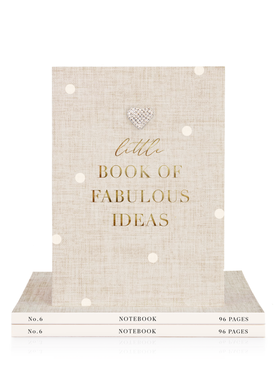 Luxury QB25 NB6 Little Book Of Fabulous Ideas A5 Notebook with gold foil lettering and diamanté heart jewel, perfect for stylish note-taking and journaling.
