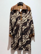 Load image into Gallery viewer, QBAW25 BC Animal Print Dress with contrast collar, cuffs, and placket – bold women’s fashion dress for stylish day-to-night outfits.
