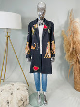 Load image into Gallery viewer, QBAW25 BC Black Leopard Motif Jacket with vibrant heart detailing – women’s statement jacket for bold, fashionable day-to-night outfits.
