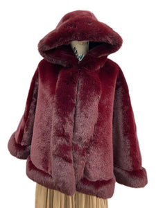 QB Faux Fur Poncho With Hood P4010 Burgundy