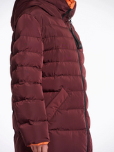 Load image into Gallery viewer, Rino &amp; Pelle Keila long padded coat for women in with faux-fur lining, hood, zip closure and side zips – stylish insulated winter outerwear.
