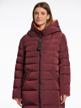 Load image into Gallery viewer, Rino &amp; Pelle Keila long padded coat for women in with faux-fur lining, hood, zip closure and side zips – stylish insulated winter outerwear.
