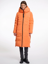 Load image into Gallery viewer, Rino &amp; Pelle Keila long padded coat for women in with faux-fur lining, hood, zip closure and side zips – stylish insulated winter outerwear.
