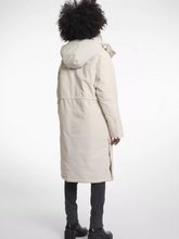 Load image into Gallery viewer, Rino &amp; Pelle Quinte Birch outdoor jacket-longline women’s winter coat with detachable hood and high collar, warm and stylish neutral outerwear.
