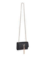 Load image into Gallery viewer, Black clutch bag with a gold chain strap
