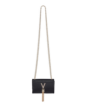 Load image into Gallery viewer, Black clutch bag with a gold chain strap 
