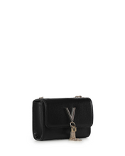 Load image into Gallery viewer, Black clutch bag with a gold chain strap
