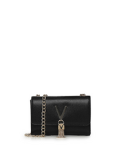Load image into Gallery viewer, Black clutch bag with a gold chain strap
