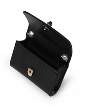 Load image into Gallery viewer, Black clutch bag with a gold chain strap
