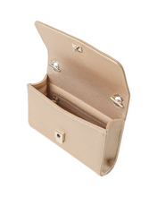 Load image into Gallery viewer, Gold clutch bag with a gold chain strap
