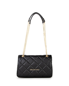 Black quilted handbag with gold chain strap 