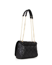 Load image into Gallery viewer, Black quilted handbag with gold chain strap 
