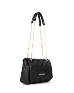 Black quilted handbag with gold chain strap 