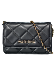 Load image into Gallery viewer, Black quilted handbag with gold chain strap
