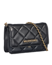 Load image into Gallery viewer, Black quilted handbag with gold chain strap
