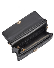 Load image into Gallery viewer, Black quilted handbag with gold chain strap
