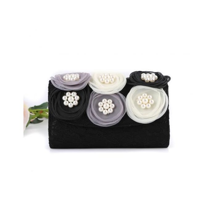 QBC - F2237 Black Silk Roses Clutch Bag